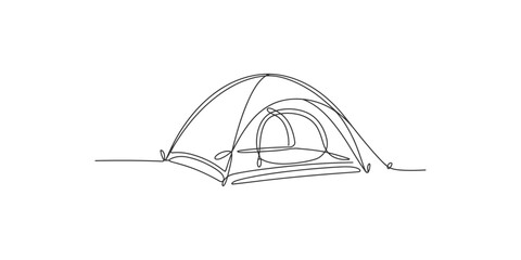 A simple line drawing of a tent on a plain background camping © Line Art Gallery