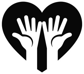 Fototapeta premium Heart, with hands icon isolated on white background, symbolizing care, love, support, charity, and healthcare concept, modern flat vector illustration