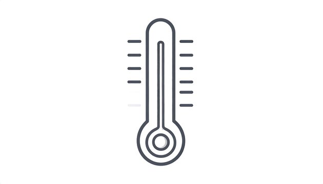 A grayscale icon of a thermometer with a circular bulb and vertical graduated lines, set against a plain white background