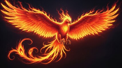 Majestic phoenix illustration radiating vibrant fire against a dark backdrop showcasing rebirth