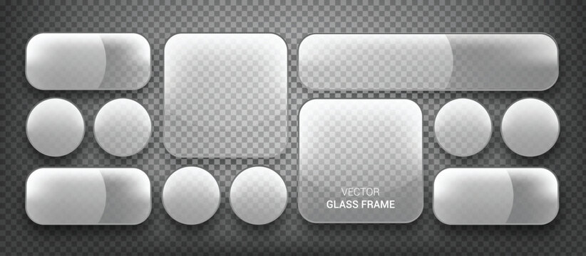 Liquid glass smartphone interface isolated. White UI light frame square and circle banner with shine stroke. Control center widget for smartphone and web app, vector illustration.