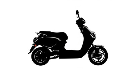 Obraz premium A sleek black scooter features futuristic structures in black and white vector art with technology icons on an architectural abstract background.