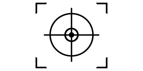 A vector illustration of a sniper rifle scope crosshair aiming at a circular shooting target with a bullet hole symbol to sign a business goal or hunting aim © hossain