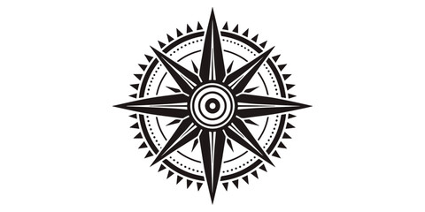 Obraz premium A nautical windrose vector illustration featuring an old ship compass star on a white background for map navigation, travel adventure, and sea direction icon design