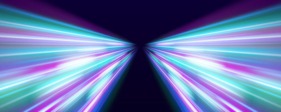 Radiant blue-pink speed line with glowing edges and subtle flowing streaks, ideal for abstract digital compositions and banners. vector