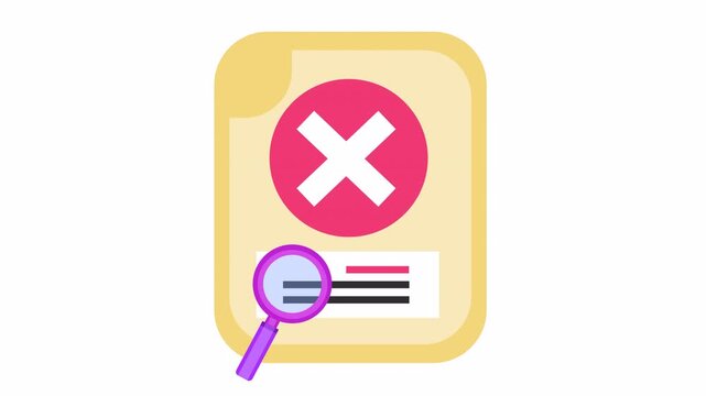 Rejected document icon with cross marks for wrong document validation in an alpha channel. Flat design checklist illustration for failed audit and error detection. Failed business inspection.