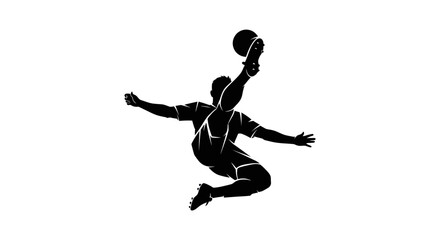 Silhouette of a soccer player kicking a ball in mid-air, dynamic action shot © budi