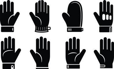 Fototapeta premium A set of vector line art silhouettes of various gloves and hands in different positions and styles
