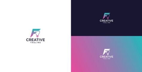 smart bulb logo icon. bulb logo technology. initial logo design F © micky_adb