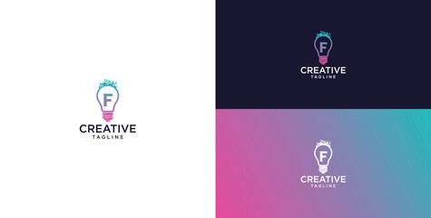 smart bulb logo icon. bulb logo technology. initial logo design F © micky_adb
