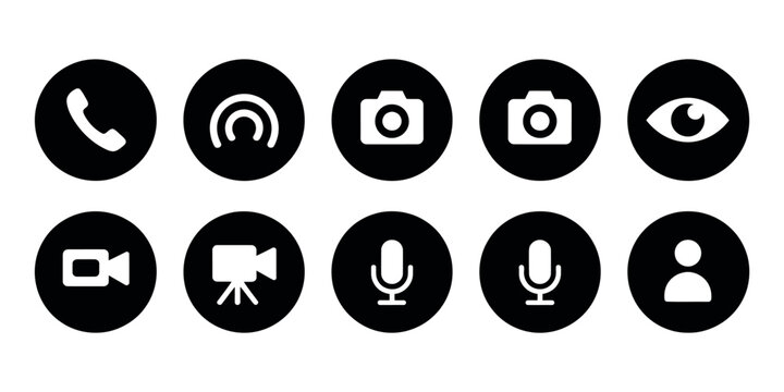 Website Interface Button Icon Set With Phone Call Photo Camera User Pictogram Microphone Mute Video Call Symbols Vector Illustration