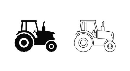 Two tractor silhouettes one solid black and one white outline