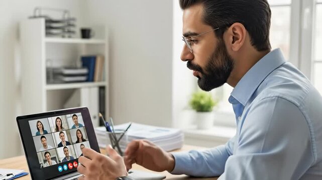 Millennial Caucasian Male Professional in Video Conference Call for Remote Project Management