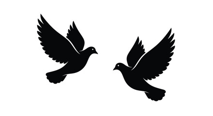 Obraz premium Two doves in flight depicted as a striking black silhouette