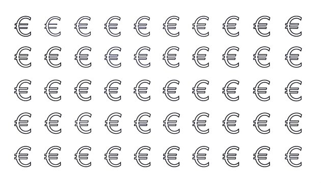 A grid of uniform symbols representing European currency against a white background, forming a pattern
