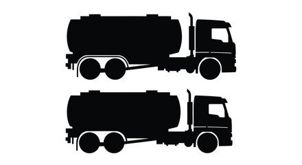 Two black silhouettes of tanker trucks displayed side by side silhouette