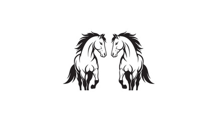 Two elegant black horses in a bold silhouette, facing each other with flowing manes and powerful bodies, captured in a dynamic, stylish illustration. © Harry 