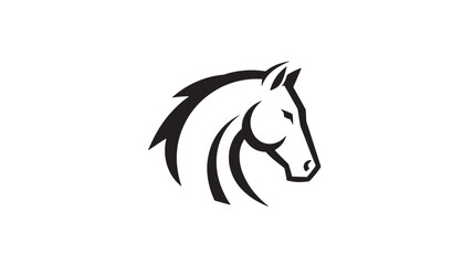 Horse head silhouette with flowing mane and sharp angular features, presented as a minimalist graphic design logo. © Harry 