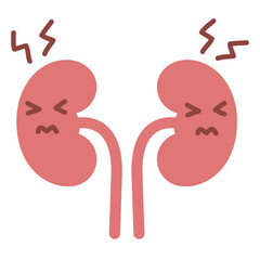 腎臓の不調・痛みを表現したキャラクター・健康診断や内科疾患の解説用 腎臓の臓器・弱っている腎臓・病気