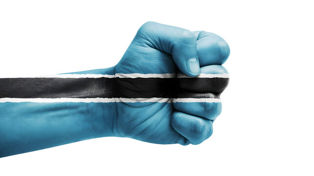 Hand with Botswana flag colors showing fist in defiance or solidarity