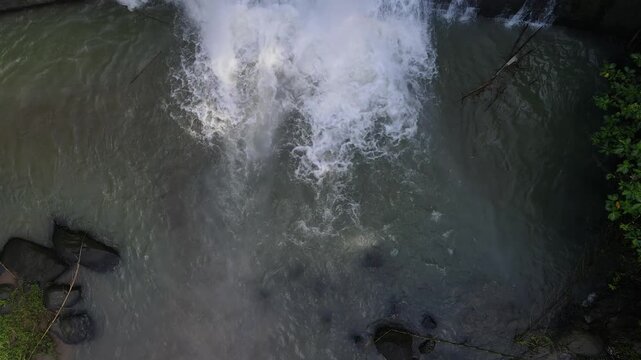 Drone View of Nangga Tiered Waterfall Hidden in Jungle, Central Java Indonesia