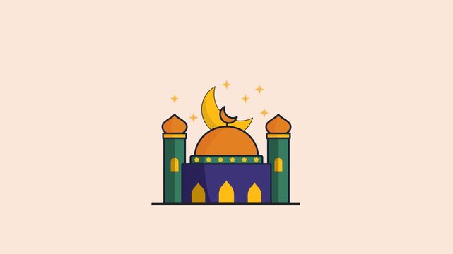 Mosque animation depicting a crescent moon and stars. Perfect for islamic festivals, ramadan, eid, or mosque event promotions.