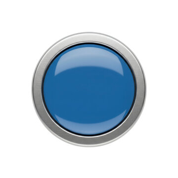 Blue button with metallic frame on white background