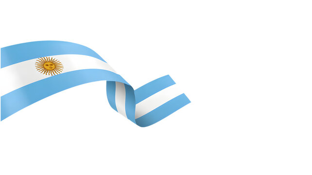 Waving Argentine flag with sun symbol on white background