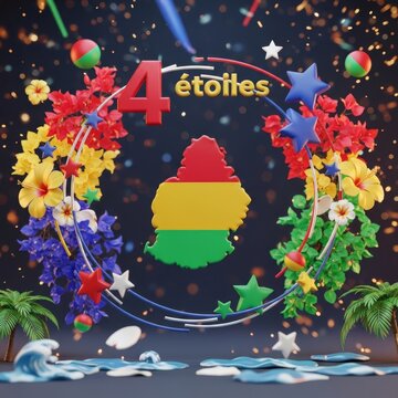 Independence Day Mauritius 3D illustration with map and flowers