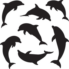 Fototapeta premium Dolphin fish animal silhouette. Good use for symbol, logo, mascot, web icon, sticker design, sign, or any design you want. Easy to use.