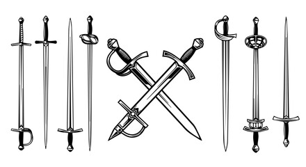 Naklejka premium Assortment of historical swords displayed together