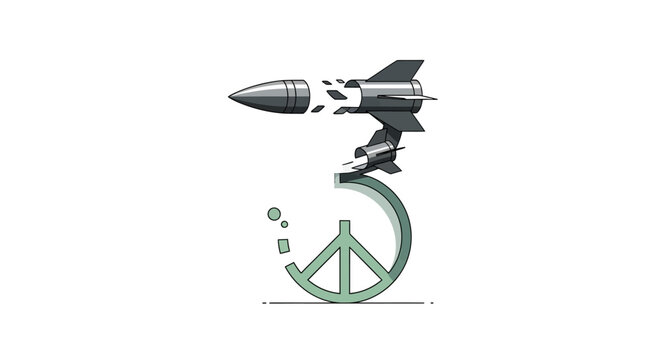 Striking illustration of a missile launching from a fractured peace symbol, powerfully conveying the abrupt end of global harmony and the swift escalation of conflict, symbolizing war's impact