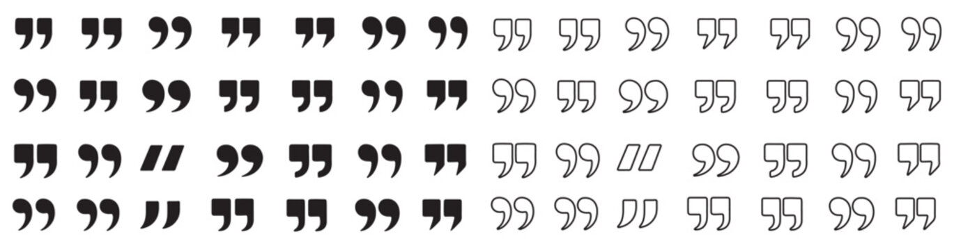 Set of quote mark, quotes icon, sign, symbol, emblem. Ditto marks icon set. Quotation marks. Dialogue discussion symbol for UI UX, website, mobile app.