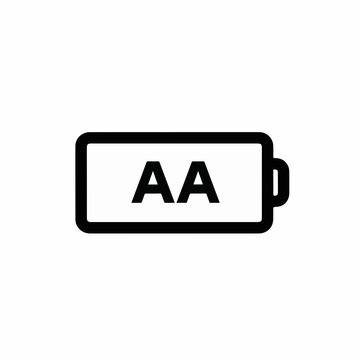 Black outline AA battery icon vector illustration for electronic device power, energy level, and charging status display on websites or apps