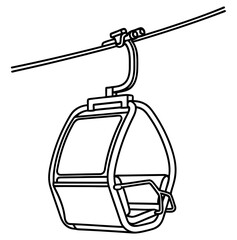 A simple black and white illustration of a cable car gondola hanging from a cable © Muhammad
