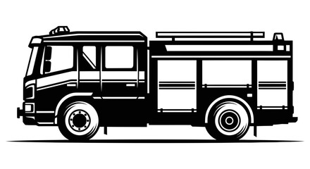 Fire truck silhouette illustration with detailed design and equipment shown in a simple graphic style on a white background