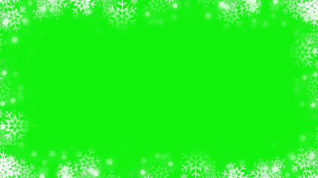 looping snowflake frame border animation on green screen background