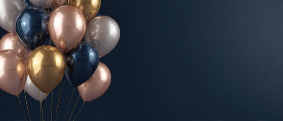Balloons in metallic colors against a dark background copy space for celebrations