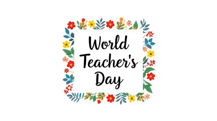 World Teacher's Day floral wreath logo illustration