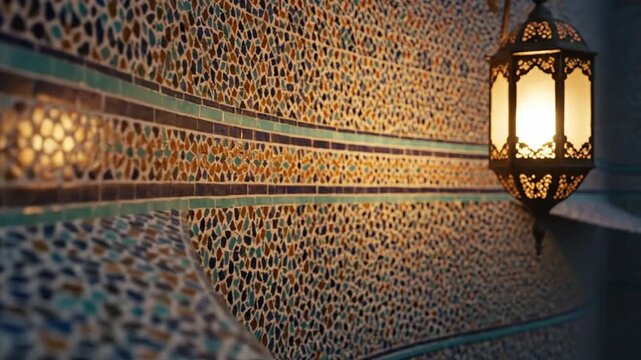 Moroccan Mosaic Wall with Lantern Light - Cinematic Slow Motion