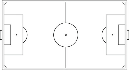 Top-Down Soccer Field Schematic with Boundaries, Center Circle, Penalty Areas, Goal Boxes, Corner Arcs, Regulation Pitch Layout for Strategy © Sagor Creatives