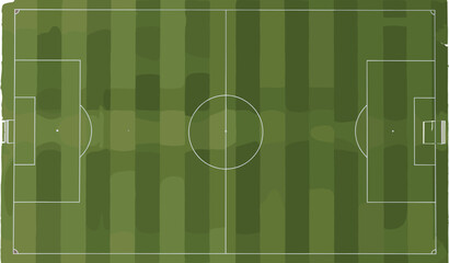 Top-Down Soccer Field Layout with White Markings, Green Grass Patterns, Center Circle, Penalty Areas, Goal Zones, Professional Pitch Design © Sagor Creatives