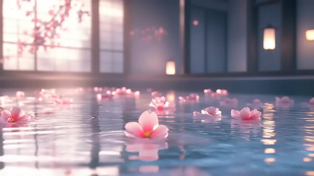 Serene Lotus Flowers Floating on Calm Water.