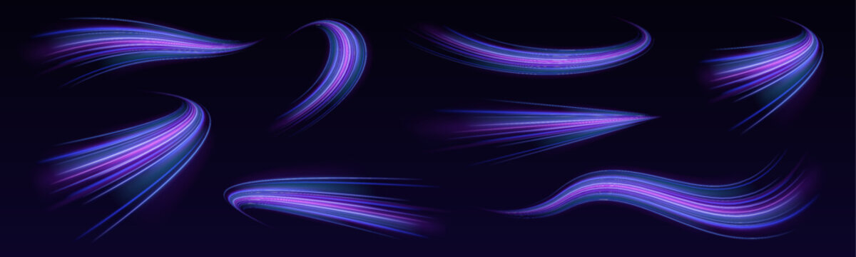 Smooth pink and blue speed trail with glowing streaks, flowing motion and dynamic light highlights vector