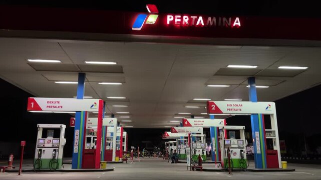 Gas Station at Night with Fuel Pumps and Bright Lights &ndash; Urban Petrol Station Exterior