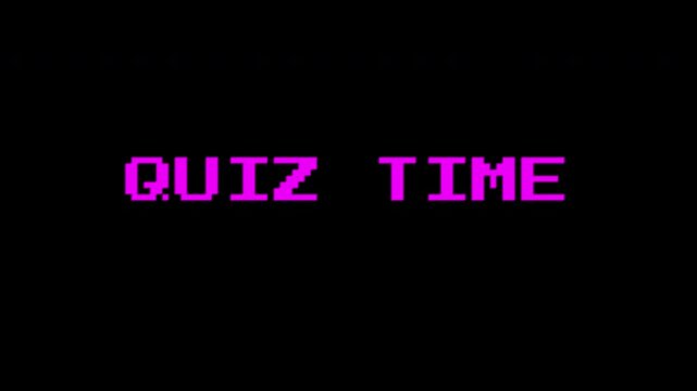Quiz time in pixelated pink font on black background. Suitable for educational, trivia, and entertainment projects needing a fun design element.