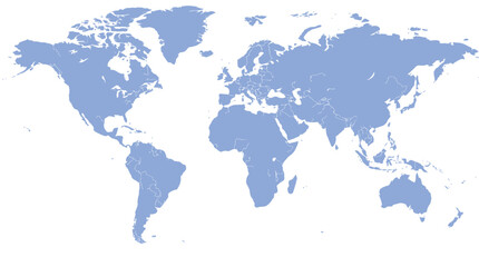 Fototapeta premium Light Blue World Map with Country and State Borders Isolated on White Background for Global Business and Geography Concepts