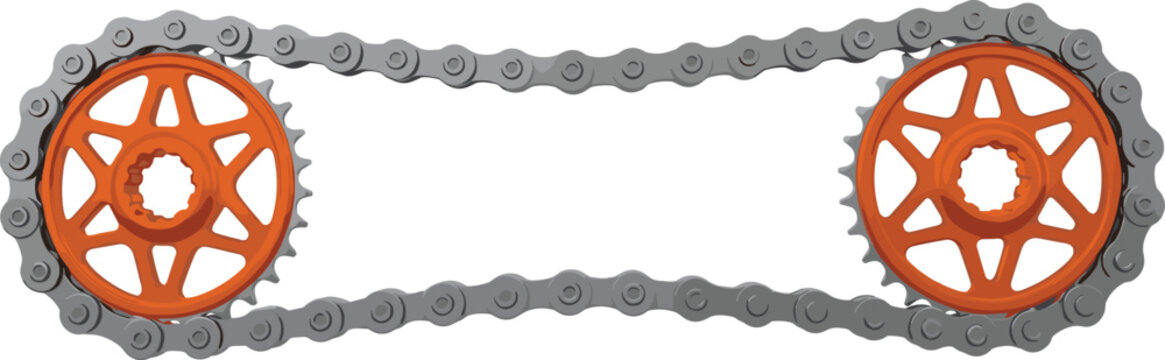Bicycle chain and sprocket gears mechanism, bike drivetrain mechanical transmission system vector illustration