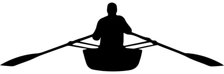 Black Silhouette of a Person Rowing a Boat Sculling Rear View Minimalist Vector Illustration © Rezowan 