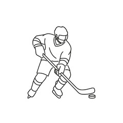 Fototapeta premium Line drawing of a hockey player skating and shooting a puck 